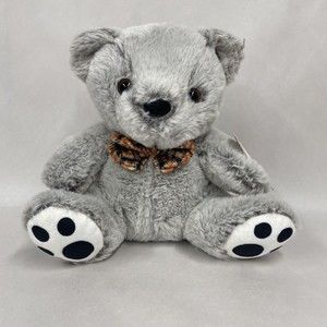 Hug & Luv Teddy Bear Stuffed Animal Plush Super Soft Bow Tie - Gray / Black